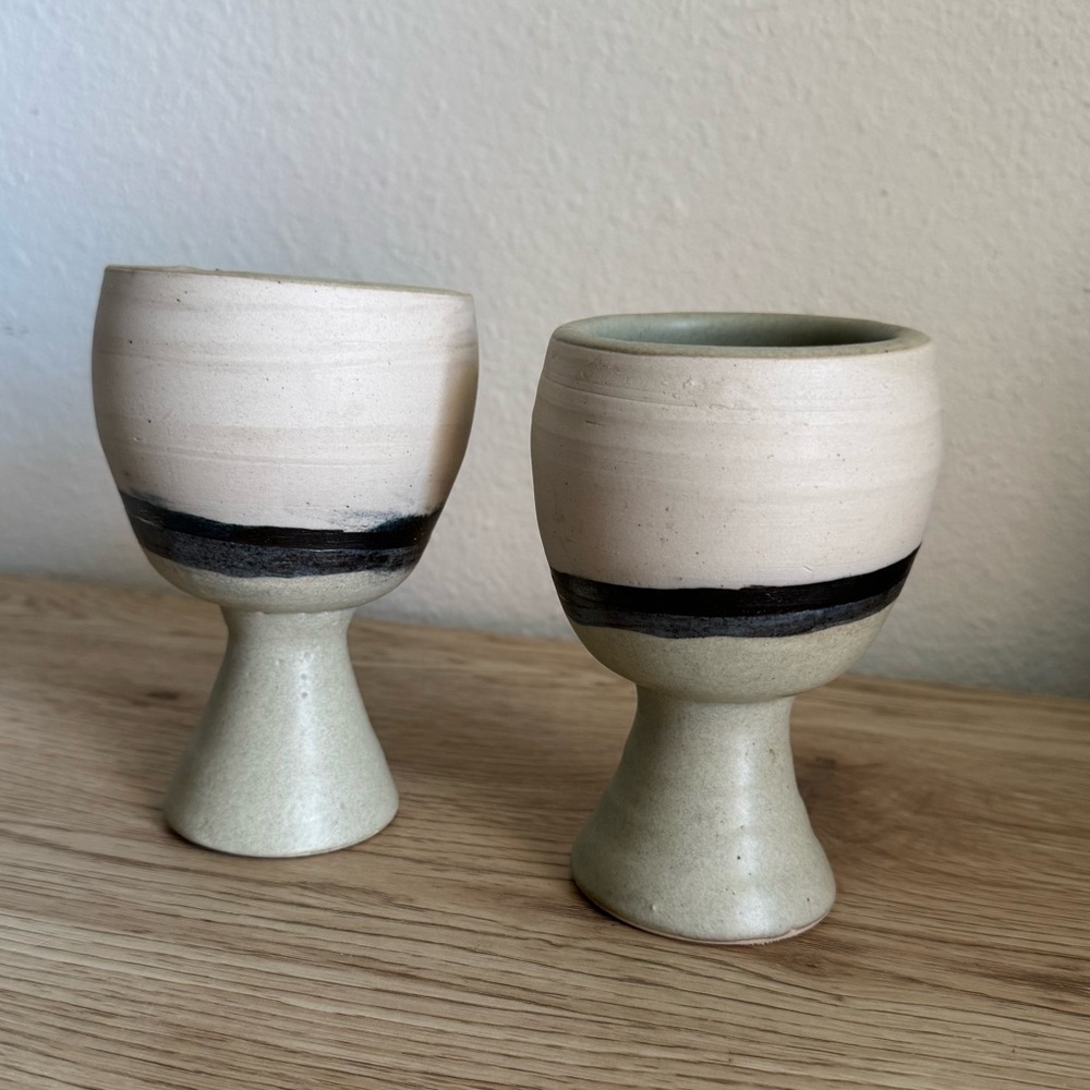 Handmade Clay Goblets Set of 2 Rustic‎ Glazed Hand Thrown Chalice Wine Glasses